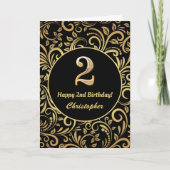 2e verjaardag: Black en Gold Floral Pattern Kaart (Voorkant)