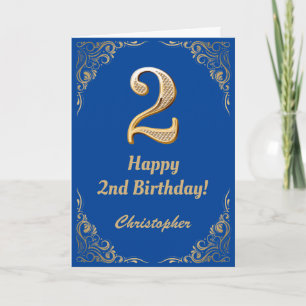 2e verjaardag: Blauw en goudglitter Lijst Kaart