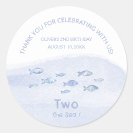 2e Verjaardag Blauw zee Vis Leuk Bedankt Ronde Sticker