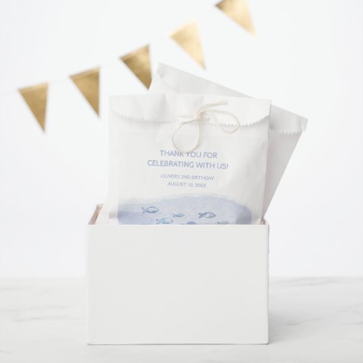 2e verjaardag blauw zee vis schattig geïllustreerd bedankzakje (Feest)