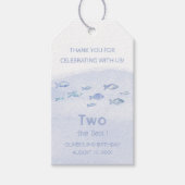 2e verjaardag blauw zee vis schattig geïllustreerd cadeaulabel (Voorkant)