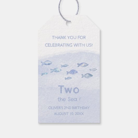 2e verjaardag blauw zee vis schattig geïllustreerd cadeaulabel (Achterkant)