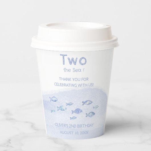 2e verjaardag blauw zee vis schattig geïllustreerd papieren bekers (Voorkant)