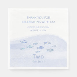 2e verjaardag blauw zee vis schattig geïllustreerd servet