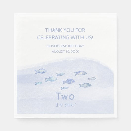 2e verjaardag blauw zee vis schattig geïllustreerd servet (Voorkant)