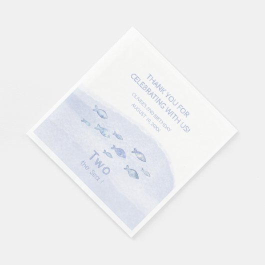 2e verjaardag blauw zee vis schattig geïllustreerd servet (Hoek)