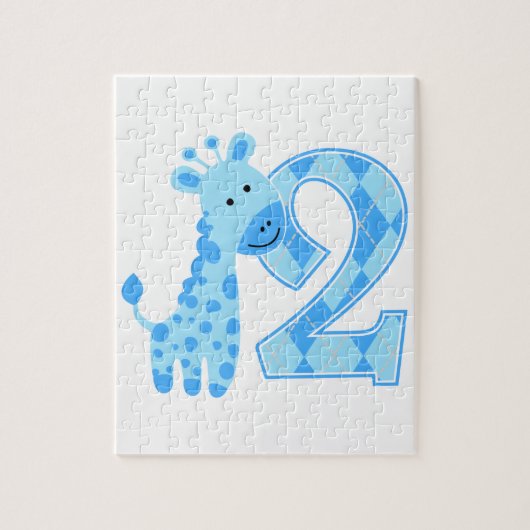2e verjaardag blauwe Giraffe Legpuzzel (Verticaal)