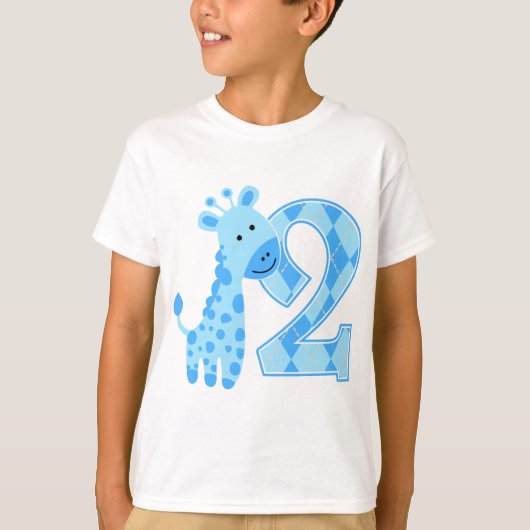 2e verjaardag blauwe Giraffe T-shirt (Voorkant)