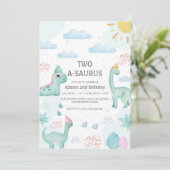 2e Verjaardag Blauwe Waterverf Dinosaurussen Feest Kaart (Staand voorkant)
