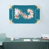 2e verjaardag Blauwgroen bloem Foto Collage Blauw Spandoek (Beurs)