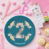 2e verjaardag Blauwgroen foto Collage Blue Yellow  Papieren Bordje (Feest)