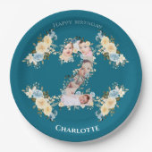 2e verjaardag Blauwgroen foto Collage Blue Yellow  Papieren Bordje (Voorkant)