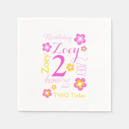 2e verjaardag bloem genaamd grafisch geel roze servet