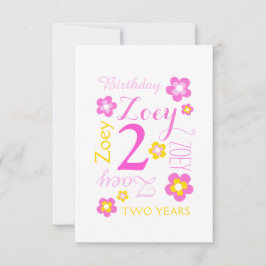 2e verjaardag bloem grafisch geel roze verrassing kaart