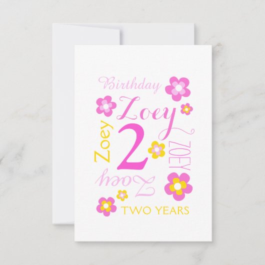 2e verjaardag bloem grafisch geel roze verrassing kaart (Voorkant)
