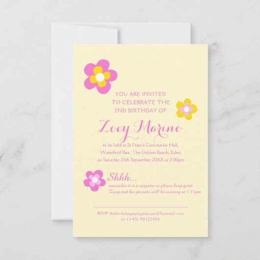 2e verjaardag bloem grafisch geel roze verrassing kaart (Achterkant)