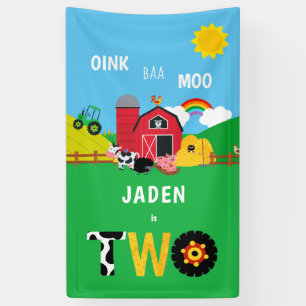 2e verjaardag Boerderij Barn Animals Oink Baa Moo  Spandoek