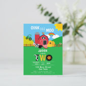 2e verjaardag Boerderij Barn Animals Oink Baa Moo  Uitnodiging Briefkaart (Staand voorkant)