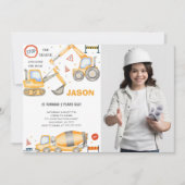 2e verjaardag bouw jongen foto uitnodiging (Voorkant)