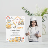 2e verjaardag bouw jongen foto uitnodiging (Staand voorkant)
