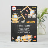 2e verjaardag bouw jongen uitnodiging (Staand voorkant)