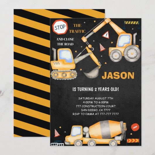 2e verjaardag bouw jongen uitnodiging (Voorkant / Achterkant)