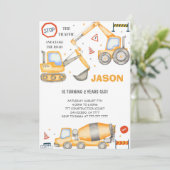 2e verjaardag bouw jongen uitnodiging (Staand voorkant)