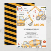 2e verjaardag bouw jongen uitnodiging (Voorkant / Achterkant)