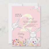 2e verjaardag Bunnies & wilde bloemen Roze en Geel Kaart (Voorkant)