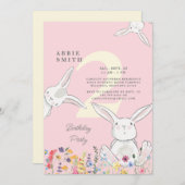 2e verjaardag Bunnies & wilde bloemen Roze en Geel Kaart (Voorkant / Achterkant)