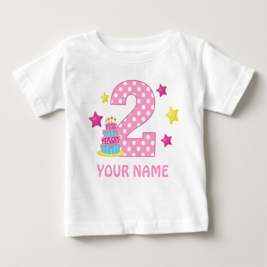 2e Verjaardag Cake Girl Gepersonaliseerd T-shirt (Voorkant)