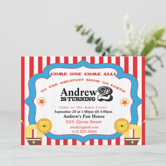 2e verjaardag Circus Uitnodiging (Staand voorkant)
