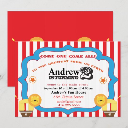 2e verjaardag Circus Uitnodiging (Voorkant / Achterkant)