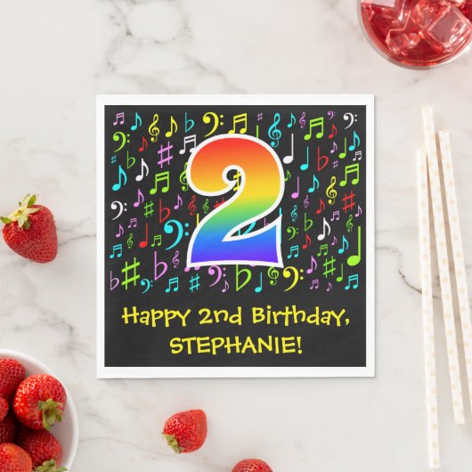 2e verjaardag - Colorful Music Symbols, Regenboog  Servet (Insitu)