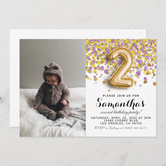 2e verjaardag Confetti portret Kaart (Voorkant / Achterkant)