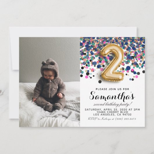 2e verjaardag Confetti portret Kaart (Voorkant)