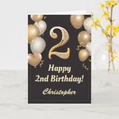 2e verjaardag Confetti zwarte en gouden ballonnen Kaart (Gele Bloem)