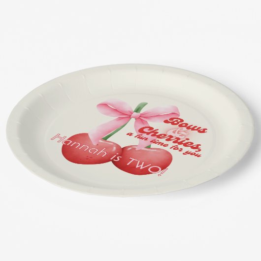 2e Verjaardag Coquette Kersen Bogen Bubble Letters Papieren Bordje (Gekanteld)