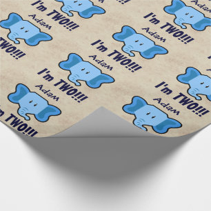 2e verjaardag Cute Blue Elephant Face voor BOY E01 Cadeaupapier