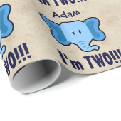 2e verjaardag Cute Blue Elephant Face voor BOY E01 Cadeaupapier (Rol Hoek)