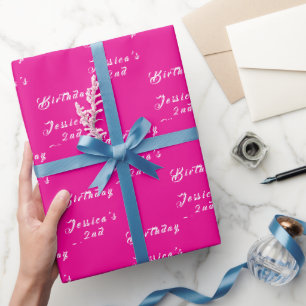 2e verjaardag Cute Meisjesachtig Heet Roze Eenvoud Cadeaupapier