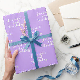 2e verjaardag Cute Meisjesachtig Paars Eenvoudig V Cadeaupapier