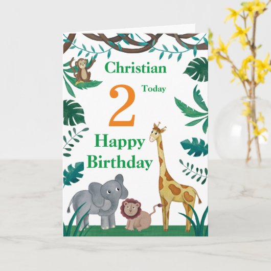 2e Verjaardag Dieren Kaart (Gele Bloem)