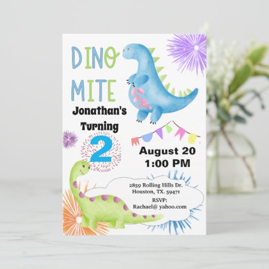 2e verjaardag Dino Mite Dinosaur Boy Kaart (Staand voorkant)