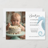 2e Verjaardag Dusty Blue Seahorse Foto Kaart (Voorkant)