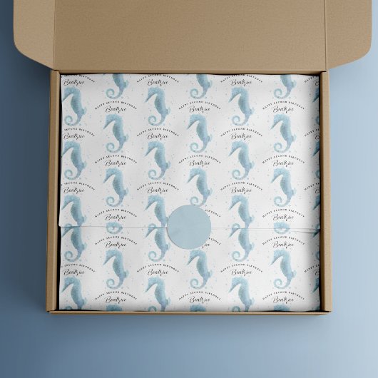 2e Verjaardag Dusty Blue Seahorse Gepersonaliseerd Tissuepapier