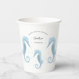 2e verjaardag Dusty Blue Seahorse Papieren Bekers