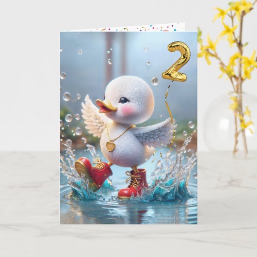 2e Verjaardag Eend Dansen In Een Regenplas Kaart (Gele Bloem)