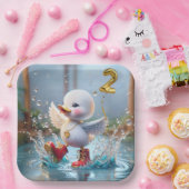 2e Verjaardag Eend Dansen In Een Regenplas Papieren Bordje (Feest)