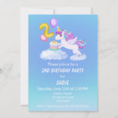 2e verjaardag Eenhoorn met taart uitnodiging (Voorkant)